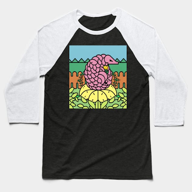 AI Generated Pixel art Pangolin on round flower Baseball T-Shirt by Catbrat